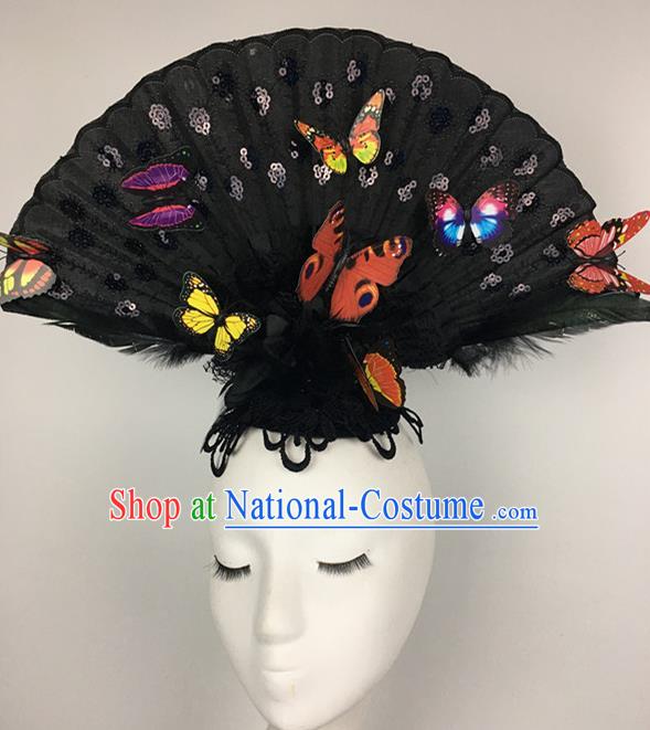 Top Halloween Black Hair Accessories Stage Show Chinese Traditional Catwalks Headpiece for Women