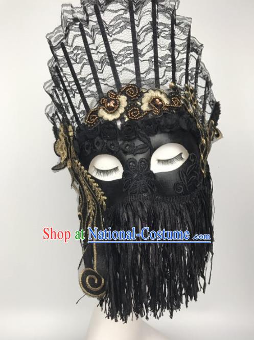 Top Halloween Accessories Brazilian Carnival Catwalks Black Lace Tassel Face Masks for Women