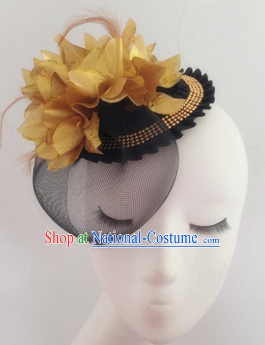 Top Halloween Catwalks Hair Accessories Stage Show Golden Peony Top Hat Headdress for Women