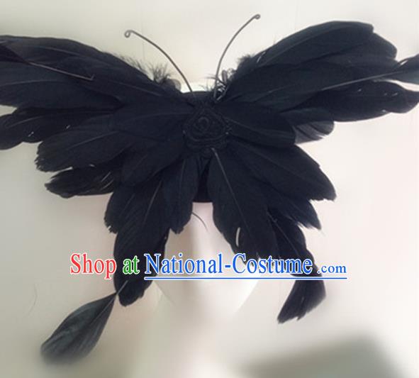 Top Halloween Catwalks Hair Accessories Stage Show Black Feather Butterfly Headdress for Women