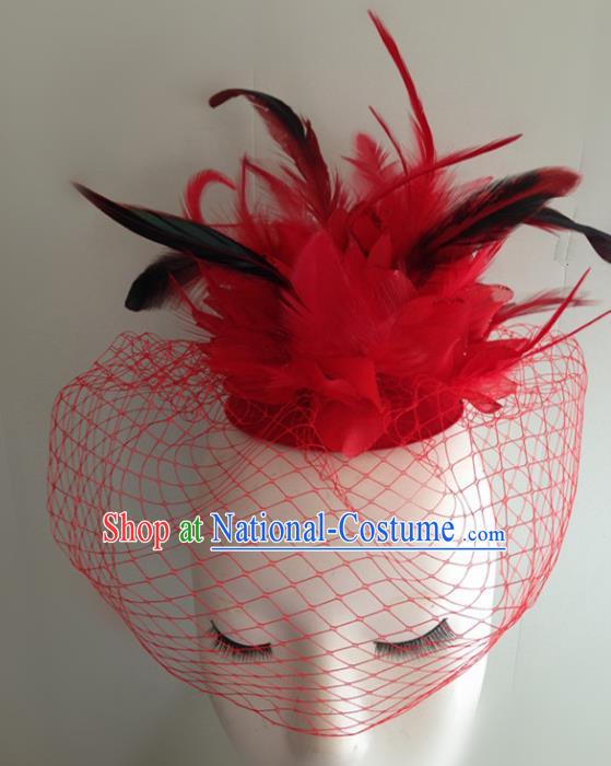 Top Halloween Catwalks Hair Accessories Stage Show Red Feather Top Hat Headdress for Women