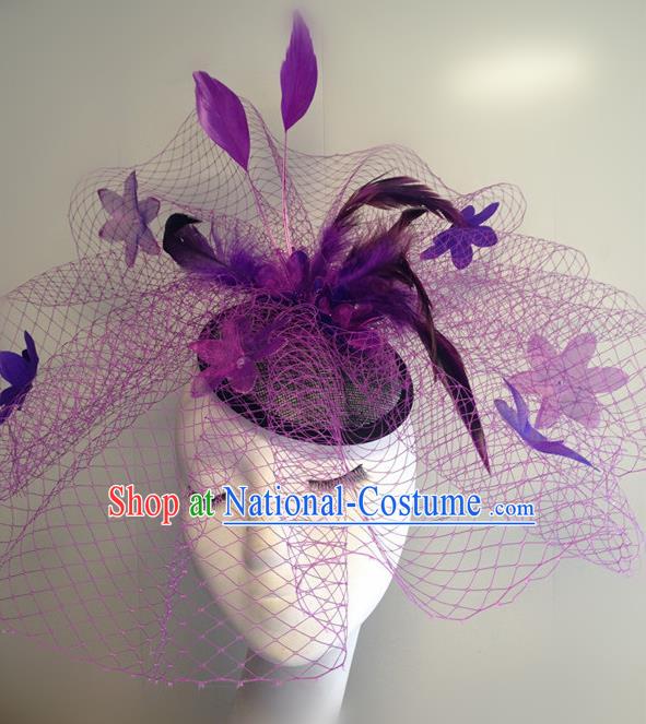 Top Halloween Catwalks Hair Accessories Stage Show Purple Feather Top Hat Headdress for Women