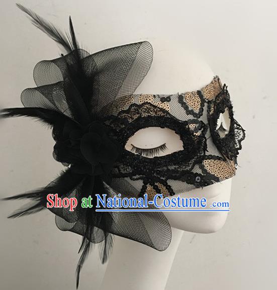 Top Halloween Accessories Brazilian Carnival Catwalks Black Feather Veil Face Masks for Women