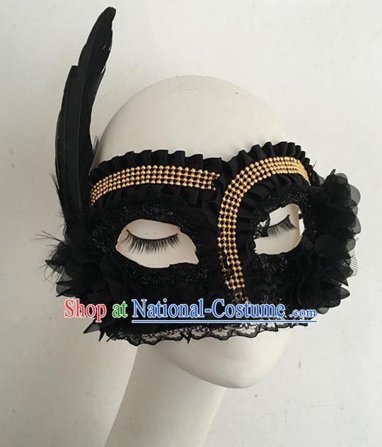 Top Halloween Accessories Brazilian Carnival Catwalks Black Feather Face Masks for Women