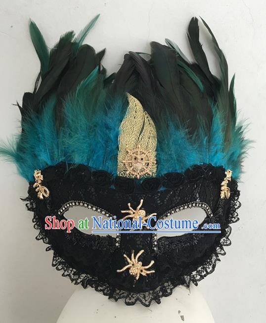 Top Halloween Accessories Brazilian Carnival Catwalks Blue Feather Face Masks for Women