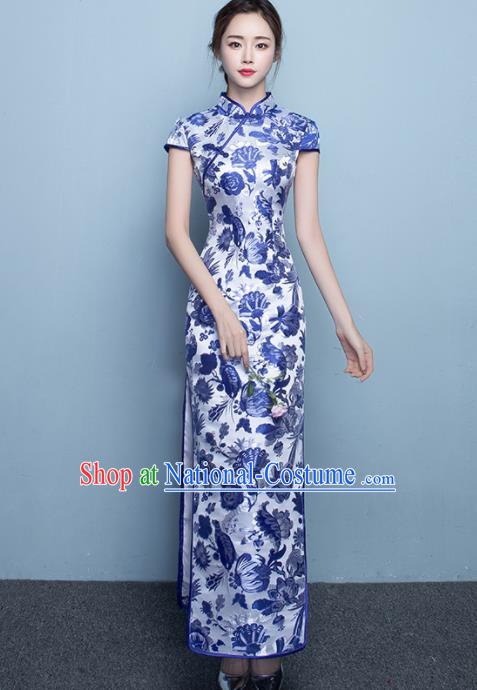 Chinese Traditional Qipao Dress Classical Costume Printing Peony Cheongsam for Women