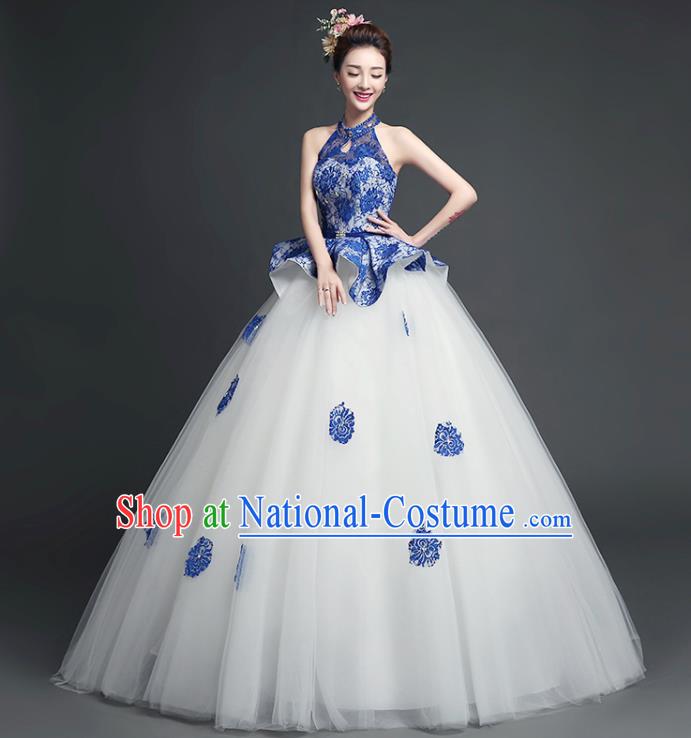 Top Stage Show Costumes Catwalks Wedding White Veil Full Dress for Women