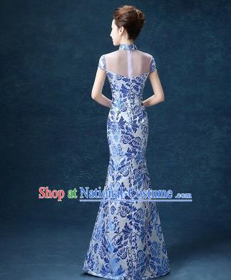 Chinese Traditional Qipao Dress Classical Costume Blue Cheongsam for Women