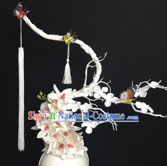 Chinese Stage Show White Flowers Hair Accessories Traditional Catwalks Palace Headdress for Women