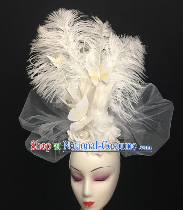 Top Brazilian Carnival Stage Show Headpiece Halloween Catwalks White Feather Hair Accessories for Women