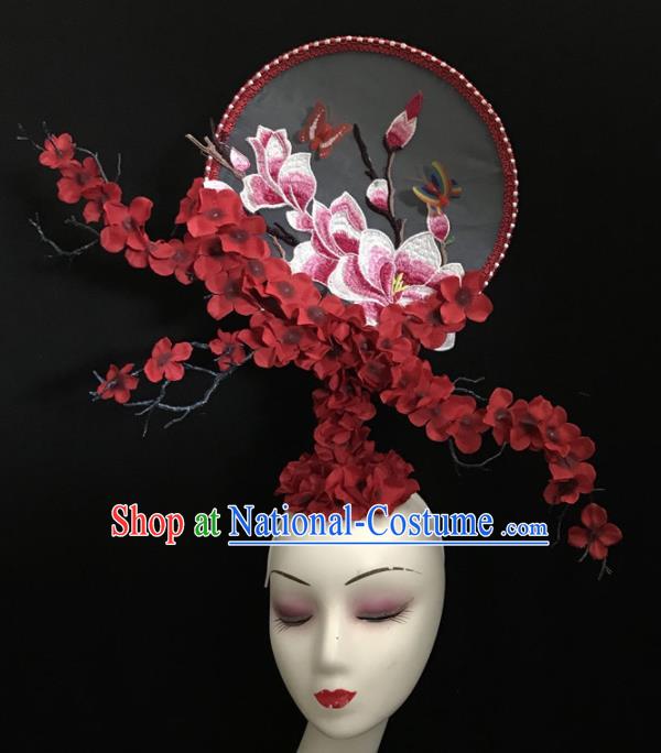 Chinese Stage Show Embroidered Magnolia Hair Accessories Traditional Catwalks Palace Headdress for Women