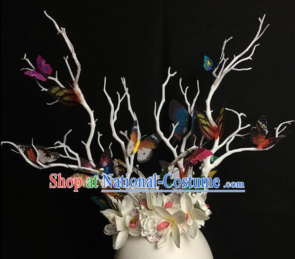 Top Brazilian Carnival Stage Show Headpiece Royal Crown Halloween Catwalks White Flowers Hair Accessories for Women