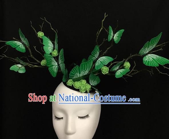 Top Brazilian Carnival Stage Show Headpiece Halloween Catwalks Green Butterfly Hair Accessories for Women