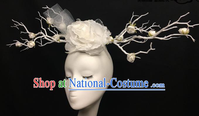 Top Brazilian Carnival Stage Show Headpiece Halloween Catwalks White Peony Hair Accessories for Women