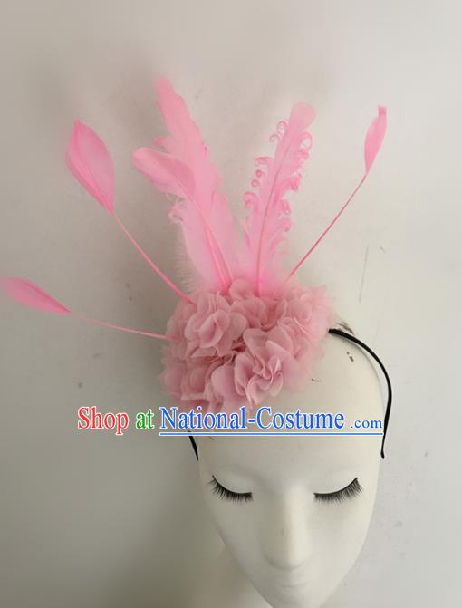 Top Brazilian Carnival Stage Show Headpiece Halloween Catwalks Pink Feather Hair Accessories for Women