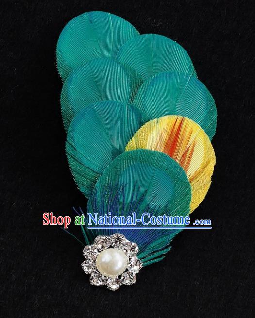 Top Brazilian Carnival Feather Hair Accessories Catwalks Folk Dance Green Feather Hair Stick for Women