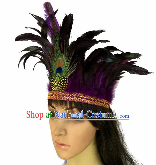 Top Brazilian Carnival Purple Feather Hair Accessories Halloween Catwalks Primitive Tribe Hair Clasp for Women