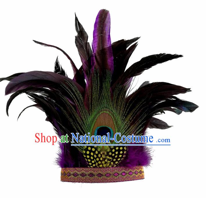 Top Brazilian Carnival Purple Feather Hair Accessories Halloween Catwalks Primitive Tribe Hair Clasp for Women