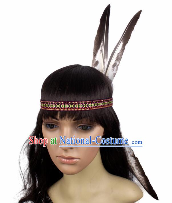 Top Halloween Stage Show Hair Accessories Catwalks Primitive Tribe Feather Hair Clasp for Women