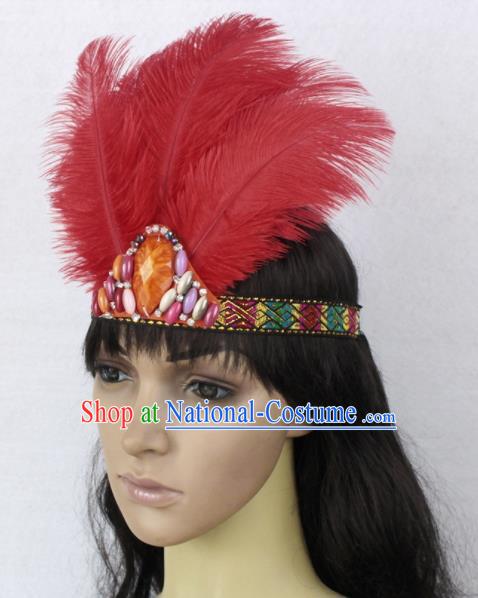 Top Halloween Donald Stage Show Red Feather Hair Accessories Catwalks Primitive Tribe Hair Clasp for Women