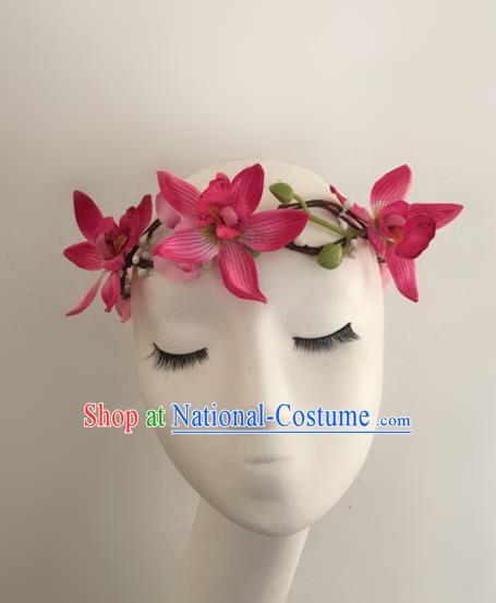 Top Brazilian Carnival Stage Show Headpiece Halloween Catwalks Pink Flowers Hair Accessories for Women