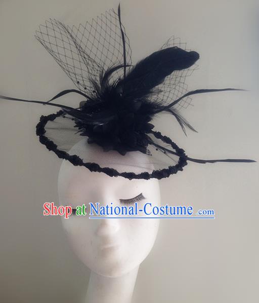 Top Brazilian Carnival Stage Show Headpiece Halloween Catwalks Black Feather Top Hat for Women