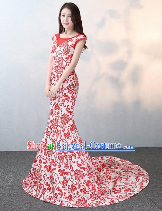 Chinese Traditional Elegant Qipao Dress Classical Costume Printing Lotus Cheongsam for Women