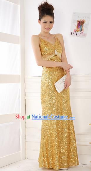 Top Stage Show Chorus Costumes Catwalks Compere Golden Full Dress for Women