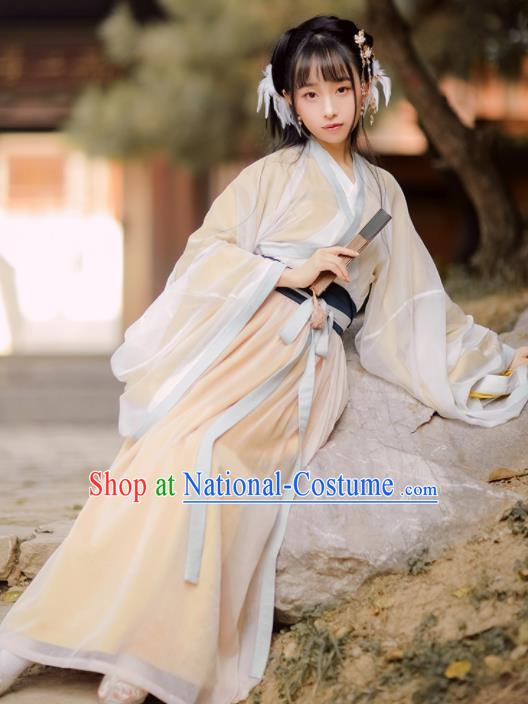 Chinese Jin Dynasty Women Silk Hanfu Dress Ancient Historical Costumes Complete Set