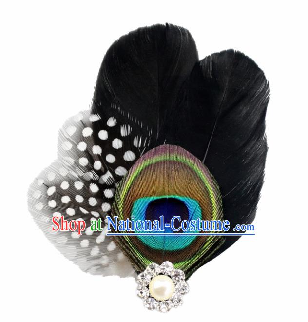 Top Halloween Black Feather Hair Accessories Carnival Catwalks Hair Claw for Women