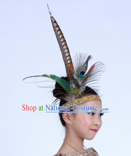 Top Halloween Apache Knight Feather Hair Clasp Carnival Catwalks Primitive Tribe Hair Accessories