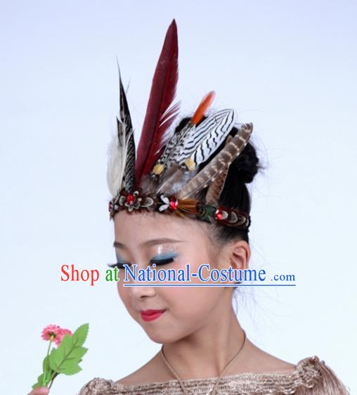 Top Halloween Apache Knight Feather Headpiece Carnival Catwalks Primitive Tribe Hair Clasp