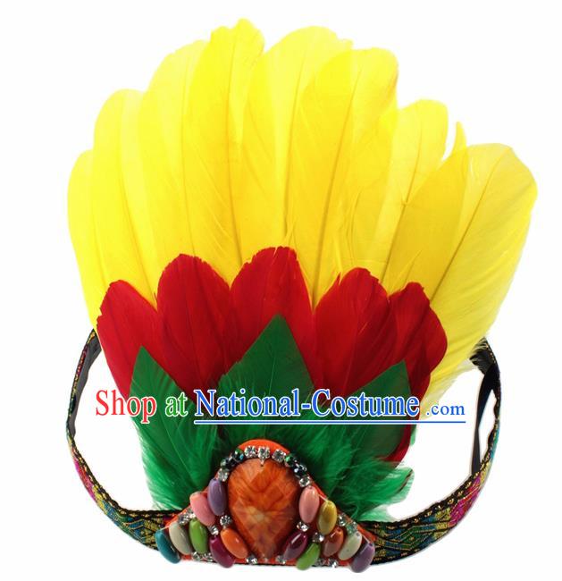 Top Halloween Yellow Feather Dance Hair Accessories Carnival Catwalks Hair Clasp for Kids