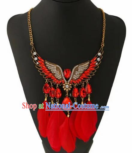 Handmade Baroque Red Feather Necklace Stage Show Dance Necklet Accessories for Women