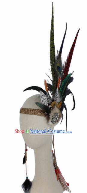 Top Halloween Apache Knight Hair Clasp Carnival Catwalks Primitive Tribe Feather Headwear for Adults