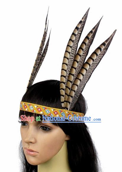 Top Halloween Apache Knight Feather Hair Clasp Carnival Catwalks Primitive Tribe Headwear