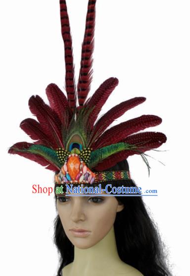 Top Halloween Apache Knight Feather Hair Clasp Carnival Catwalks Primitive Tribe Headwear for Adults