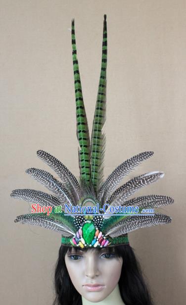 Top Halloween Apache Knight Green Feather Hair Clasp Carnival Catwalks Primitive Tribe Headwear for Adults