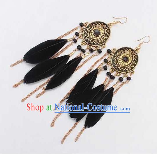 Handmade Stage Show Black Feather Earrings Halloween Dance Ear Accessories for Women