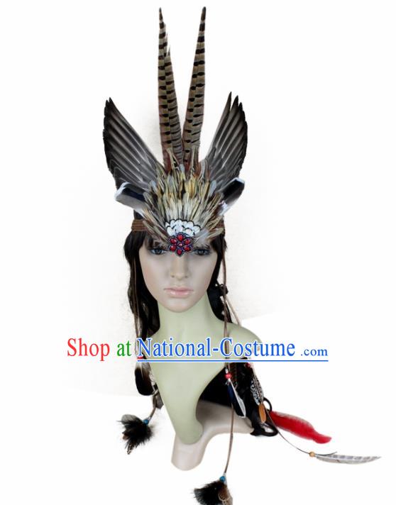 Top Carnival Catwalks Hair Accessories Primitive Tribe Apache Knight Feather Headwear for Adults