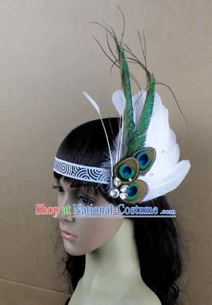 Top Rio Carnival Dance Hair Accessories Primitive Tribe Apache Knight White Feather Headwear for Adults