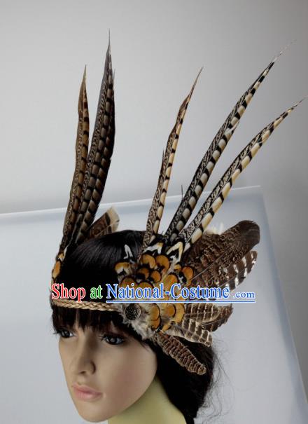 Top Rio Carnival Dance Hair Accessories Primitive Tribe Apache Knight Feather Hat for Adults