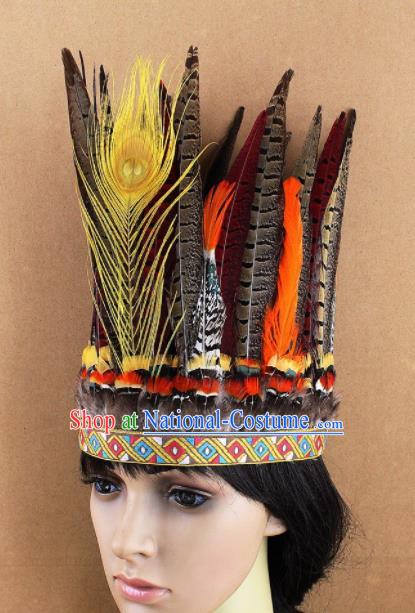 Top Rio Carnival Dance Hair Accessories Cosplay Primitive Tribe Apache Knight Feather Hat for Adults