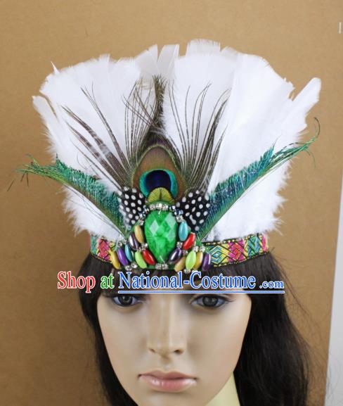 Top Rio Carnival White Feather Hair Accessories Halloween Cosplay Primitive Tribe Apache Knight Hat for Adults