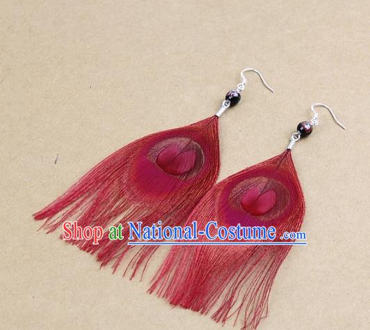 Handmade Feather Retro Earrings Stage Show Ear Accessories Red Feather Eardrop for Women