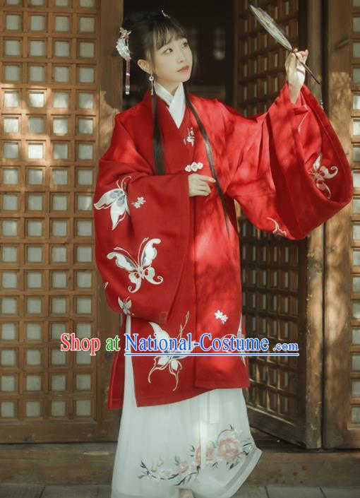 Chinese Traditional Wedding Historical Costumes Ancient Ming Dynasty Princess Red Hanfu Dress for Women