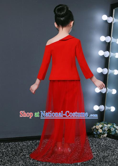 Children Modern Dance Costume Opening Dance Compere Catwalks Performance Red Suits for Girls Kids