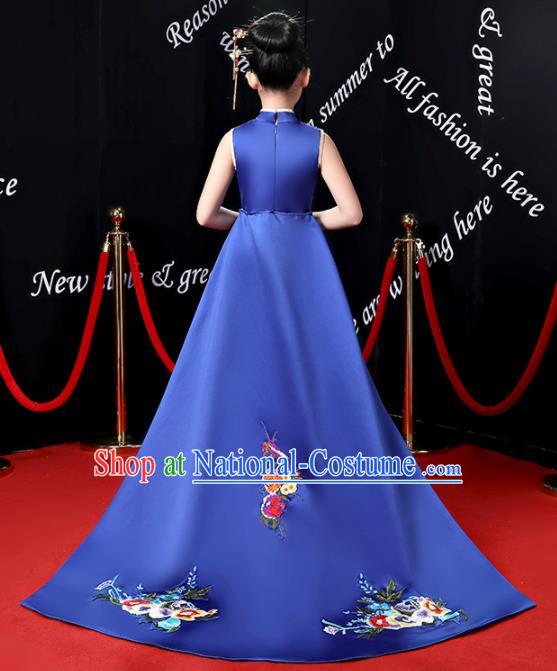 Children Modern Dance Costume Opening Dance Compere Catwalks Royalblue Qipao Dress for Girls Kids