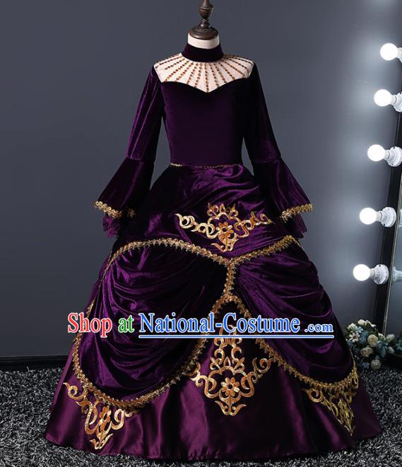 Children Modern Dance Costume Court Dance Compere Catwalks Purple Full Dress for Girls Kids