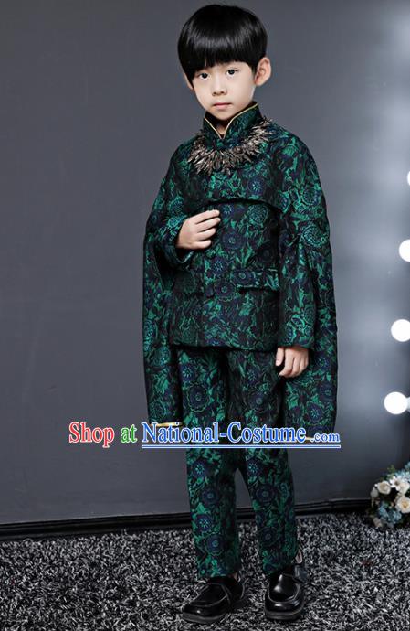 Children Modern Dance Costume Compere Halloween Catwalks Green Suits for Kids